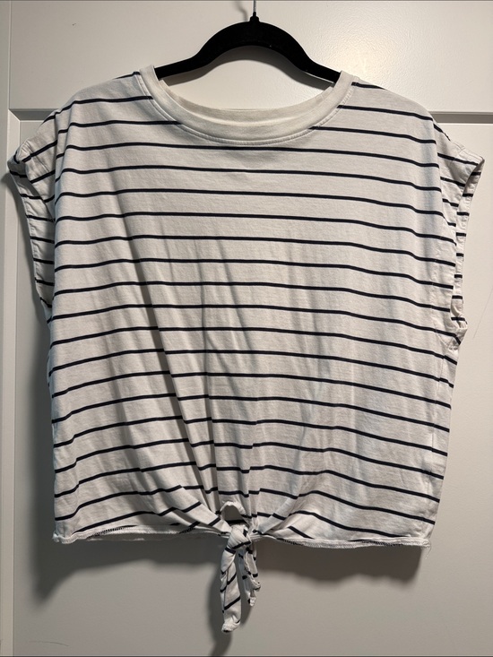 Madewell Tops - Madewell White and Navy Striped Tie-Front Crop Top